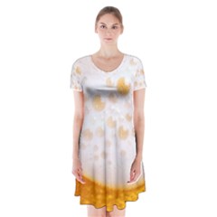 Beer Foam Texture Macro Liquid Bubble Short Sleeve V-neck Flare Dress by Cemarart