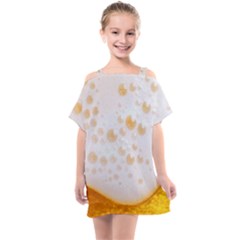 Beer Foam Texture Macro Liquid Bubble Kids  One Piece Chiffon Dress by Cemarart