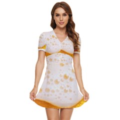 Beer Foam Texture Macro Liquid Bubble V-neck High Waist Chiffon Mini Dress by Cemarart