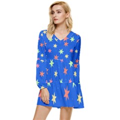 Background Star Darling Galaxy Tiered Long Sleeve Mini Dress