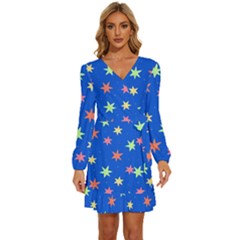 Background Star Darling Galaxy Long Sleeve Waist Tie Ruffle Velvet Dress by Maspions