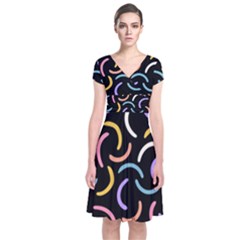 Abstract Pattern Wallpaper Short Sleeve Front Wrap Dress