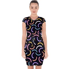 Abstract Pattern Wallpaper Capsleeve Drawstring Dress 