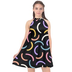 Abstract Pattern Wallpaper Halter Neckline Chiffon Dress 