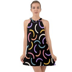 Abstract Pattern Wallpaper Halter Tie Back Chiffon Dress