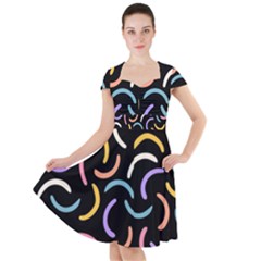 Abstract Pattern Wallpaper Cap Sleeve Midi Dress