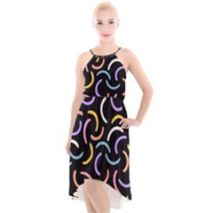 Abstract Pattern Wallpaper High-low Halter Chiffon Dress 