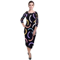 Abstract Pattern Wallpaper Quarter Sleeve Midi Velour Bodycon Dress