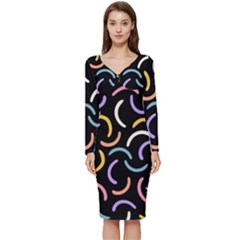 Abstract Pattern Wallpaper Long Sleeve V-neck Bodycon Dress 