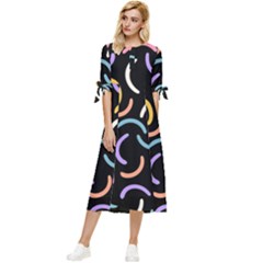 Abstract Pattern Wallpaper Bow Sleeve Chiffon Midi Dress