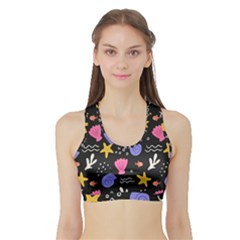 Sea Shells Pattern Wallpaper Fish Sports Bra With Border