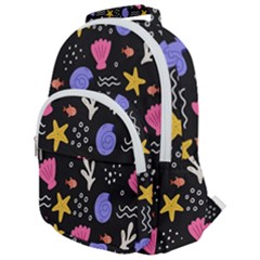 Sea Shells Pattern Wallpaper Fish Rounded Multi Pocket Backpack