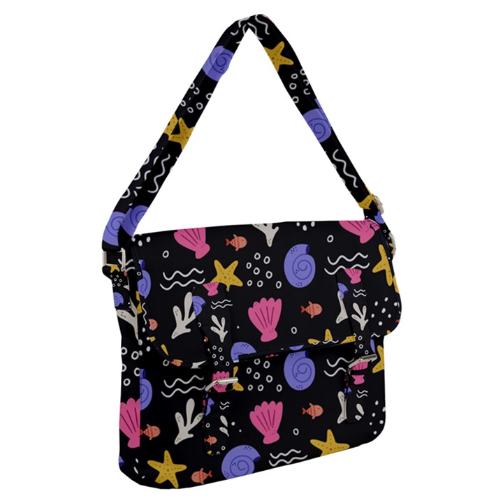 Sea Shells Pattern Wallpaper Fish Buckle Messenger Bag