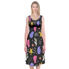 Sea Shells Pattern Wallpaper Fish Midi Sleeveless Dress