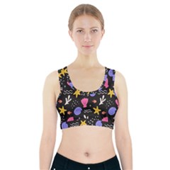 Sea Shells Pattern Wallpaper Fish Sports Bra With Pocket