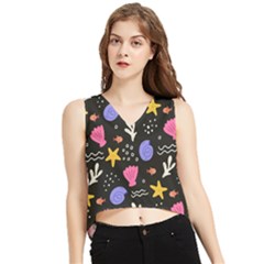 Sea Shells Pattern Wallpaper Fish V-neck Cropped Tank Top by Maspions