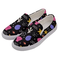 Sea Shells Pattern Wallpaper Fish Men s Canvas Slip Ons