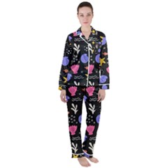 Sea Shells Pattern Wallpaper Fish Women s Long Sleeve Satin Pajamas Set	