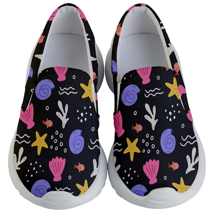 Sea Shells Pattern Wallpaper Fish Kids Lightweight Slip Ons