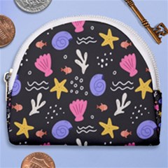 Sea Shells Pattern Wallpaper Fish Horseshoe Style Canvas Pouch