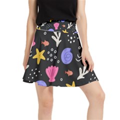 Sea Shells Pattern Wallpaper Fish Waistband Skirt