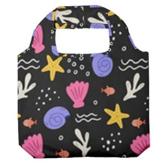 Sea Shells Pattern Wallpaper Fish Premium Foldable Grocery Recycle Bag