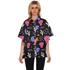 Sea Shells Pattern Wallpaper Fish Women s Batwing Button Up Shirt