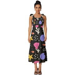 Sea Shells Pattern Wallpaper Fish Tie-strap Tiered Midi Chiffon Dress