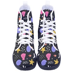 Sea Shells Pattern Wallpaper Fish Men s High-top Canvas Sneakers by Maspions