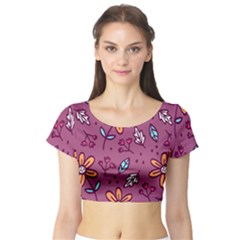 Flowers Petals Leaves Foliage Short Sleeve Crop Top