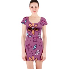 Flowers Petals Leaves Foliage Short Sleeve Bodycon Dress