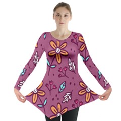 Flowers Petals Leaves Foliage Long Sleeve Tunic 