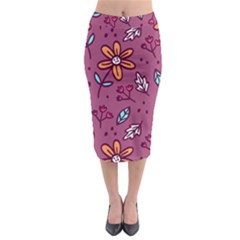 Flowers Petals Leaves Foliage Midi Pencil Skirt