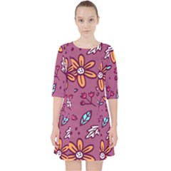 Flowers Petals Leaves Foliage Quarter Sleeve Pocket Dress