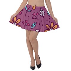 Flowers Petals Leaves Foliage Velvet Skater Skirt