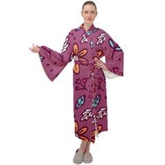 Flowers Petals Leaves Foliage Maxi Velvet Kimono