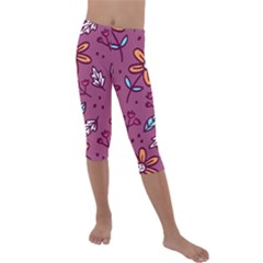 Flowers Petals Leaves Foliage Kids  Lightweight Velour Capri Leggings 