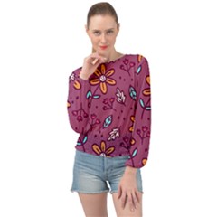 Flowers Petals Leaves Foliage Banded Bottom Chiffon Top