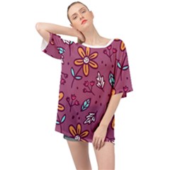 Flowers Petals Leaves Foliage Oversized Chiffon Top