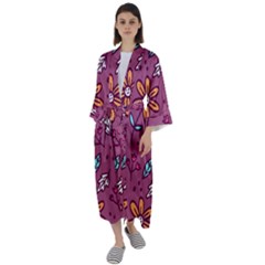 Flowers Petals Leaves Foliage Maxi Satin Kimono