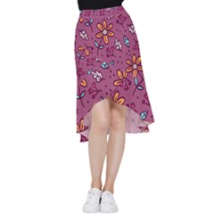 Flowers Petals Leaves Foliage Frill Hi Low Chiffon Skirt