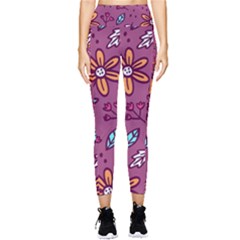 Flowers Petals Leaves Foliage Pocket Leggings 