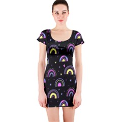 Wallpaper Pattern Rainbow Short Sleeve Bodycon Dress