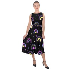 Wallpaper Pattern Rainbow Midi Tie-back Chiffon Dress