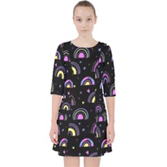 Wallpaper Pattern Rainbow Quarter Sleeve Pocket Dress