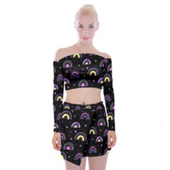 Wallpaper Pattern Rainbow Off Shoulder Top With Mini Skirt Set