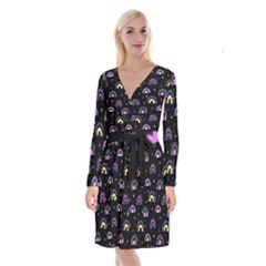 Wallpaper Pattern Rainbow Long Sleeve Velvet Front Wrap Dress