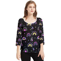 Wallpaper Pattern Rainbow Chiffon Quarter Sleeve Blouse