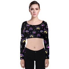 Wallpaper Pattern Rainbow Velvet Long Sleeve Crop Top