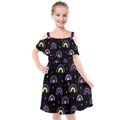 Wallpaper Pattern Rainbow Kids  Cut Out Shoulders Chiffon Dress